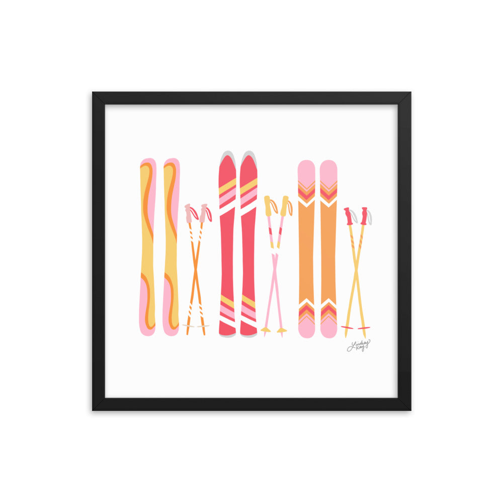 Ilustración de esquí (paleta cálida) - Lámina enmarcada